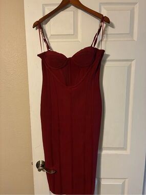 Women's Burgundy Bodycon Bustier Midi Dress